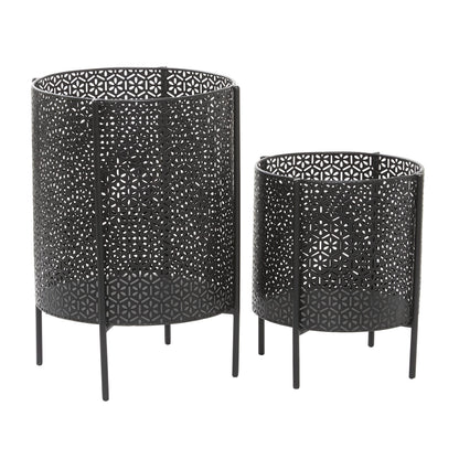 CosmoLiving by Cosmopolitan Metal Indoor Outdoor Planter Large Planter Pot with Removable Stand, Set of 2 Planters 18", 12"H, Black