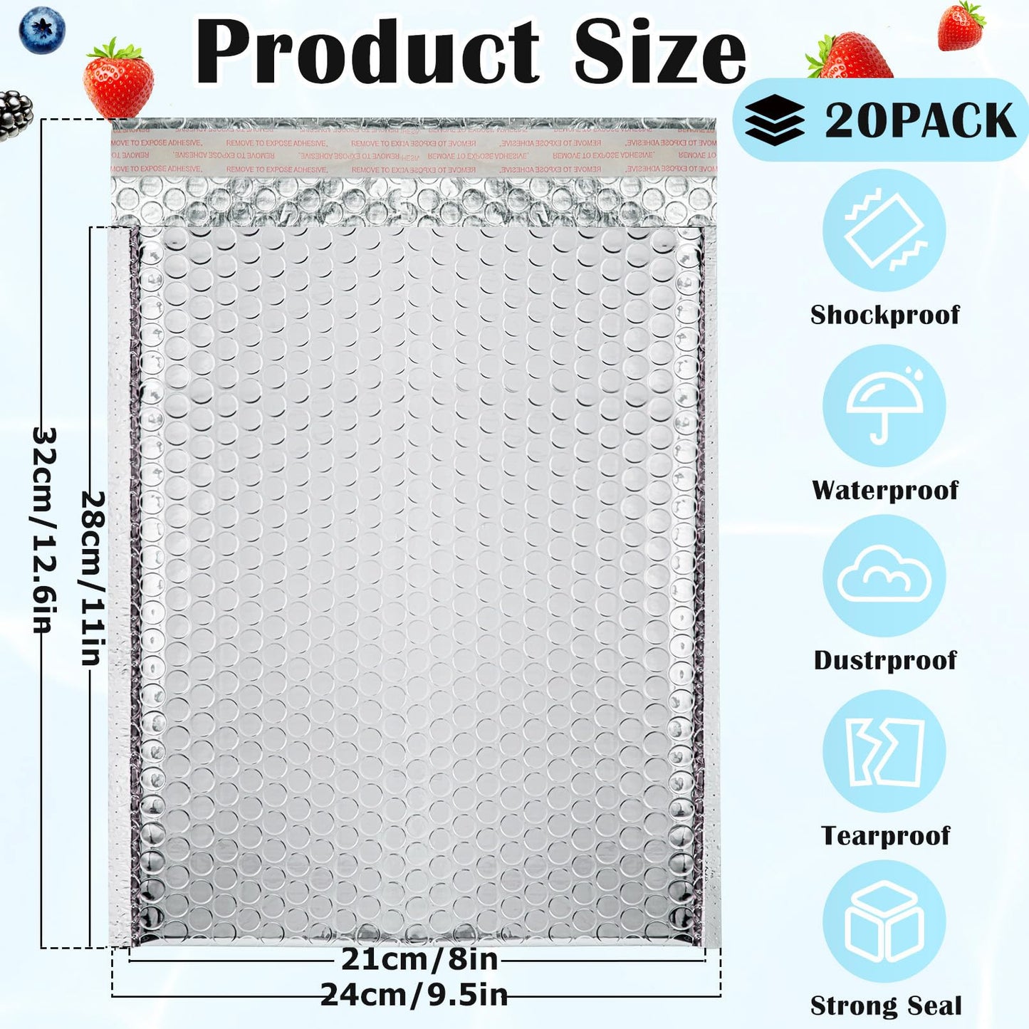 Vyndicca 20 Pack Thermal Bubble Mailer,8 x 11" Metallic Bubble Mailers,Self Seal Cool Bubble Mailers,Foil Mailing Envelopes, Waterproof Padded Envelopes,Insulated Shipping Bags for Cold Shipping