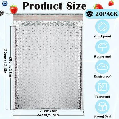 Vyndicca 20 Pack Thermal Bubble Mailer,8 x 11" Metallic Bubble Mailers,Self Seal Cool Bubble Mailers,Foil Mailing Envelopes, Waterproof Padded Envelopes,Insulated Shipping Bags for Cold Shipping