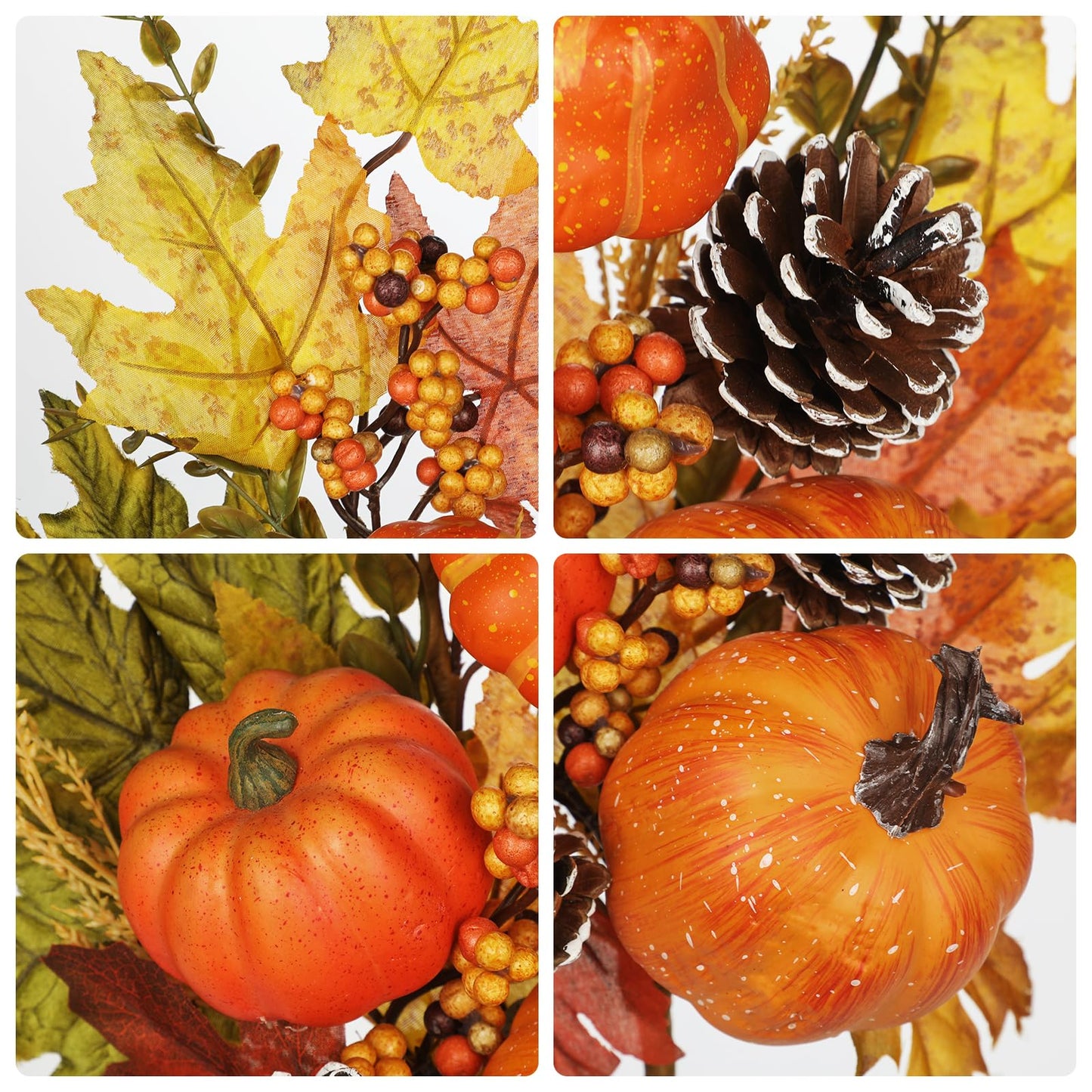 Artificial Fall Branches Table Centerpieces, Fake Pumpkins Pinecones Maple Leaves with Berries, 23.6" Fall Stems for Vase Falls Floral Stems Autumn Décor Farmhouse Kitchen Table Decorations 2 Pcs