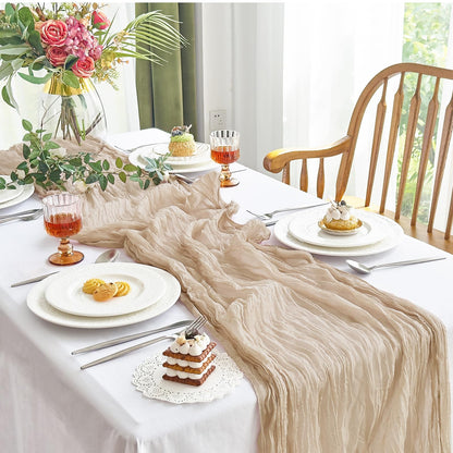 IVAPUPU 2 Pcs Cheesecloth Table Runner - 10ft Nude Boho Gauze Cheese Cloth Table Runners for Baby Shower Decorations Wedding Party Summer Garden Farmhouse