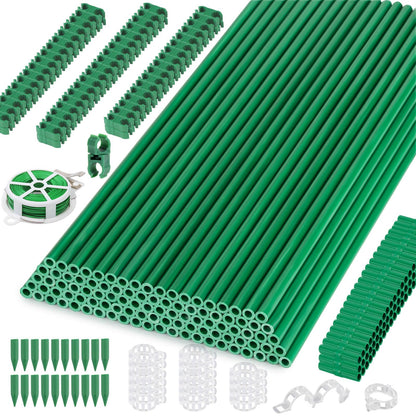 Cludoo 342PCS Garden Stakes Set with 100 Sets Fiberglass Plant Stakes Sticks Supports and Accessories, DIY 4ft 5ft 6ft 7ft Tomato Stakes for Tomato,Vegetables, Pepper, Indoor Outdoor Spring Plants