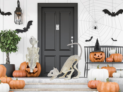 GIFTEXPRESS 2 Pack Real Size Cat Skeleton - 20" Long Creepy Kitten Skeletons with Posable Tail Halloween Decor - Indoor & Outdoor Haunted House Scary Animal Party Decoration