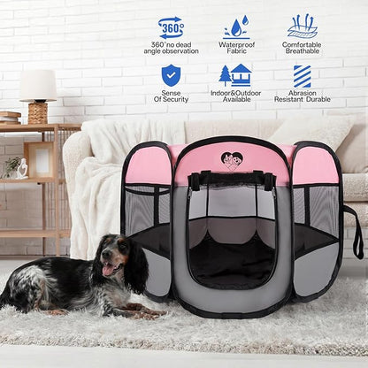 Dog Cat Playpen,Portable Foldable Tent-Outdoor Pet Crate Cage for Small Dogs,Travel Camping Use for Small Animals with Carrying Case,Indoor Enclosure for Puppy/Cats/Rabbits(Pink, S)
