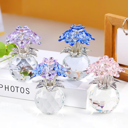 YWHL Pink Crystal Forget Me Not Figurines with Base, Crystal Glass Flower Gifts for Women, Handmade Flower Collectible Figurine Ornaments for Tabletop Centerpieces Home Decor