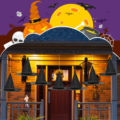 SATINIOR 12 Pcs Halloween Witch Hat Hanging Decor Floating Witch Hat with Rope Accessory and Transparent Seamless Hooks (Classic)