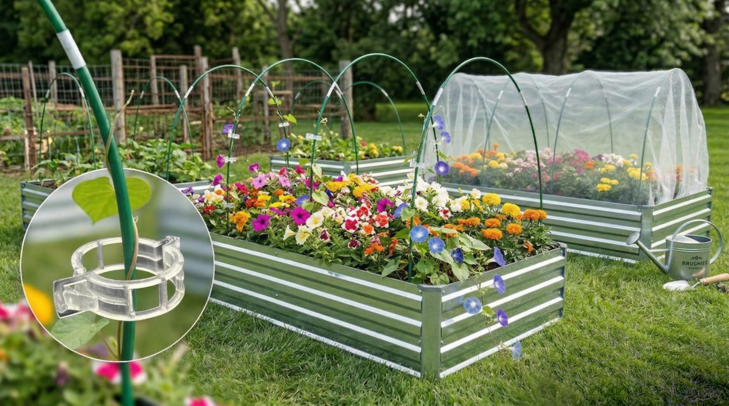 36PCS Garden Hoops for Raised Beds & 30PCS Tomato Clips, Greenhouse Hoops for Netting, Rust-Free Diameter 0.23” Fiberglass Plant Support Garden Stakes Can Cover 2.8ft-3.5ft in Width (36PCS+30 Clips)