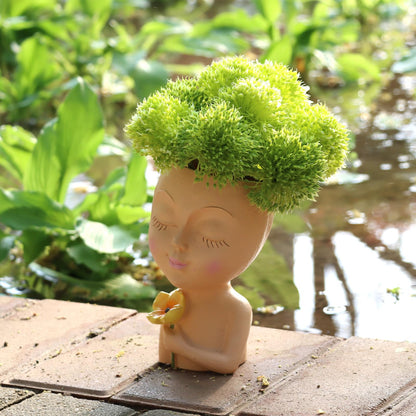 Meltset M Face Planter Pot Head Planter for Indoor Plants, Cute Girl Holding Poppy Flower Pot with Drainage Hole, Resin Succulent Cactus Planter, Unique Gardening Gifts for Women Mom Teacher (Brown)