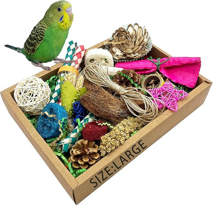 Bird Foraging Toys Parrot Chew Shredding Toys Bird Foraging Box for Parakeets Cockatiels Conures Lovebirds and Small to Medium Birds(Colorful)