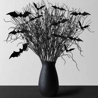 Yen Jean 21Pcs Halloween Decorations Black Artificial Branches Picks Decor Berry Stems Tree Glittery Curly with Bats for Flowers Arrangement Floral Bouquet Vase Party Supplies