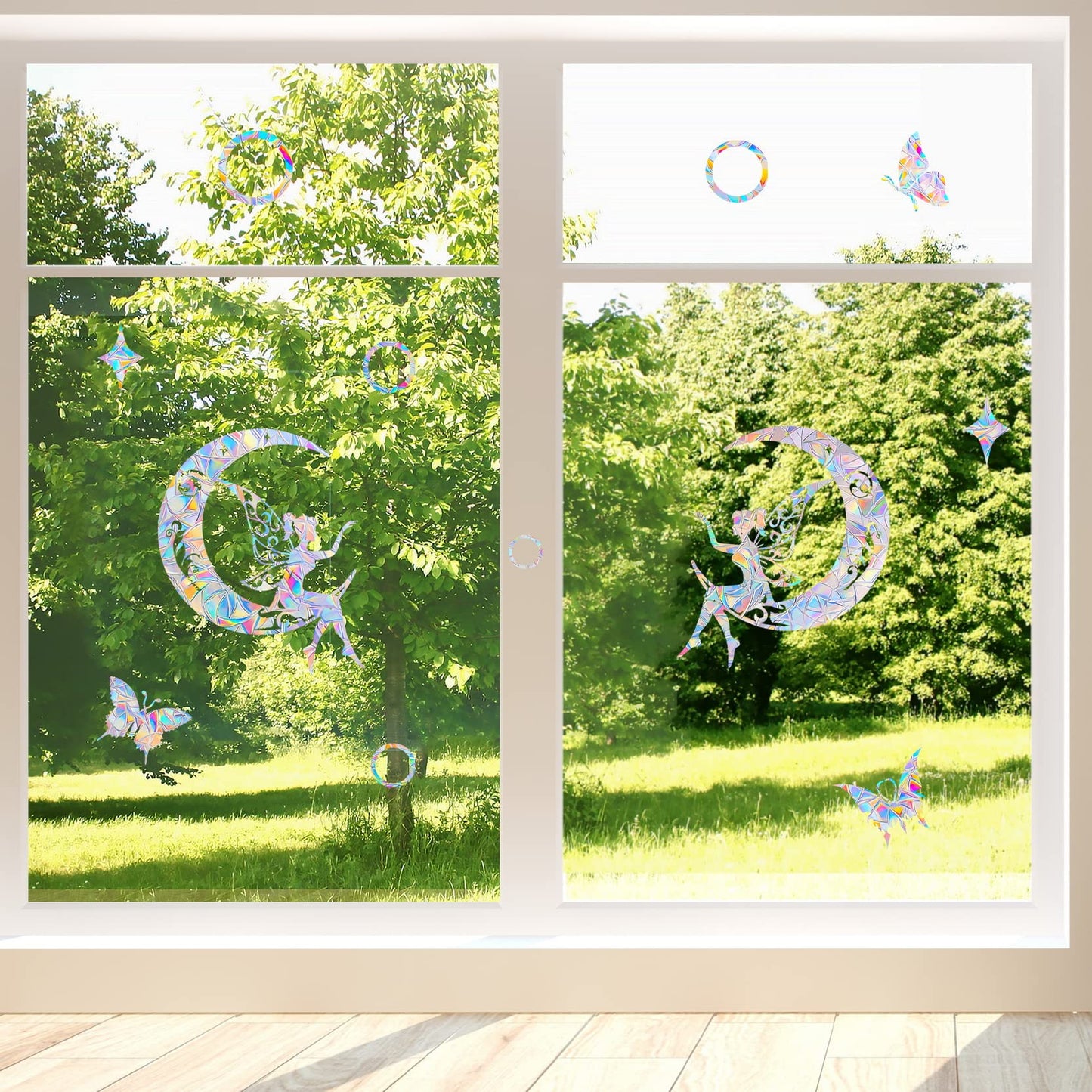 Fairy Anti-Collision Window Decals for Bird Strikes - Non-Adhesive Prismatic Clings, Rainbow Suncatcher Stickers to Save Birds From Collisions
