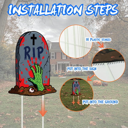 Halloween Yard Signs, 8 Pieces Halloween Lawn Sign Garden Decorations Outdoor with Stakes Witch Pumpkin, Black Cat, Skull, Mummy, Monster, Tombstone, Skeleton Garden Signs for Scary Halloween Party