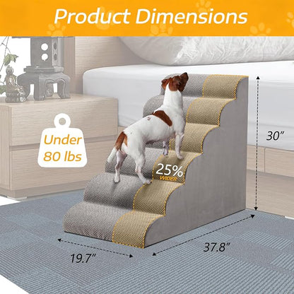 30" H Dog Stairs for Small and Medium Dogs 6-Step Ramps for High Beds and Couch Non-Slip Extra Wide Pet Stairs for Old Dogs and Puppy and Cat - Stable & Durable with Machine Washable Cover Indoor