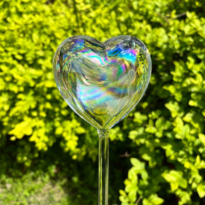 Kingbuy Self Watering Spikes Plant Watering Globes Iridescent Color Heart Shaped Glass Water Bulbs Devices for Plants, 2 Pack