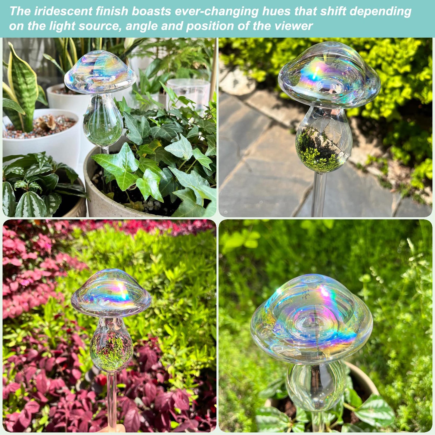 Kingbuy Iridescent Mushroom Self-Watering Globes for Plants - 2 Pack Automatic Plant Waterer Indoor/Outdoor, Plant Watering Devices with Continuous Moisture Supply, No Electricity Needed
