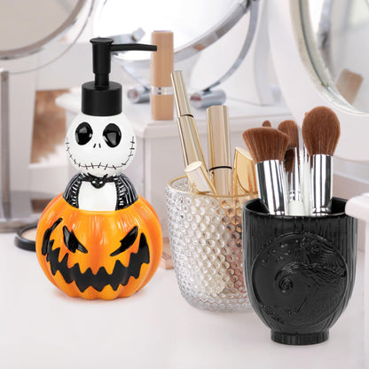 Jay Franco Disney Nightmare Before Christmas Organizer Set - 4 Piece Black and White Accessories Includes Resin Soap Dispenser, Sponge Holder, Toothbrush Holder and Tumbler - Bathroom Décor