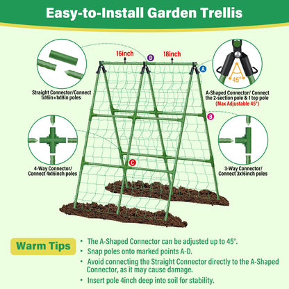 Sunwinx 2Pack 51x35Inch Cucumber Trellis for Raised Bed, Adjustable A-Frame Garden Trellis for Climbing Plants Outdoor with Climbing Net, Meal Plant Trellis for Vegetables Pea Bean Tomato Squash Grape