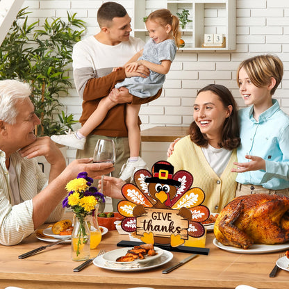 Thanksgiving Decorations Wooden Turkey Table Sign Fall Pumpkin Autumn Table Centerpieces Standing Tabletop Happy Thanksgiving for Holiday Harvest Home Room shelf Farmhouse Decorations Thanks Gives