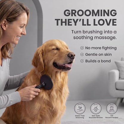Round Bristle Pet Brush for Dogs and Cats - Soft Dog Brush for Grooming Short or Long Hair - Gentle Tool for Sensitive Skin Removes Dander, Dirt, and Detangles (Black)