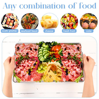 Baderke 1 Set 16" x 9'' Chilled Serving Tray for Parties with Compartments Rectangle Serving Dish Ice Charcuterie Party Platter for Shrimp Fruit Seafood Vegetable Appetizer (Silver)