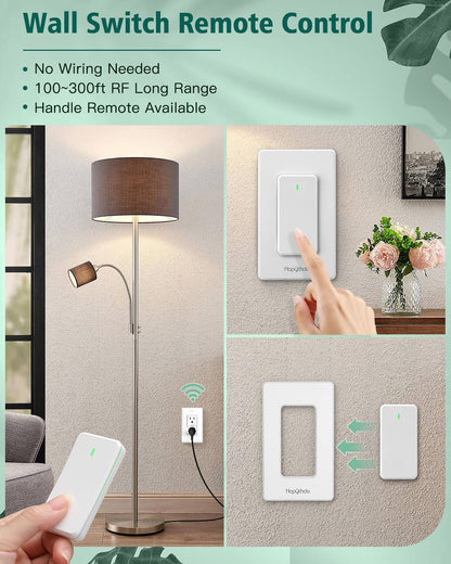 Remote Control Outlet, Buckle Design Removable Wireless Wall Mounted Light Switch, 300 ft 15A 1500W, No Wiring Electrical Remote Outlet for Appliance