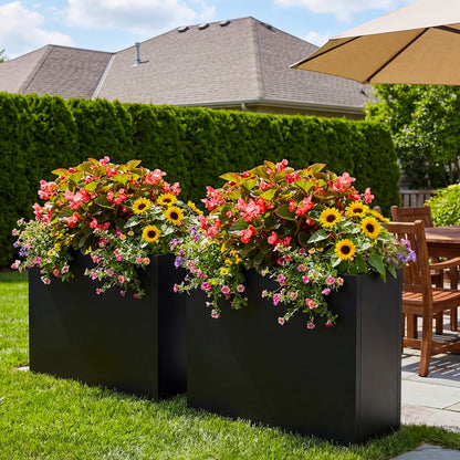38"X13" X 30" Outdoor Planter Block Tall Rectangular Skinmy, Black Metal Patio Planters for Privacy Screen Planter Box Front Porch Adjustable with Drainage Holes & Rust-Proof Coatin (Black, 1)