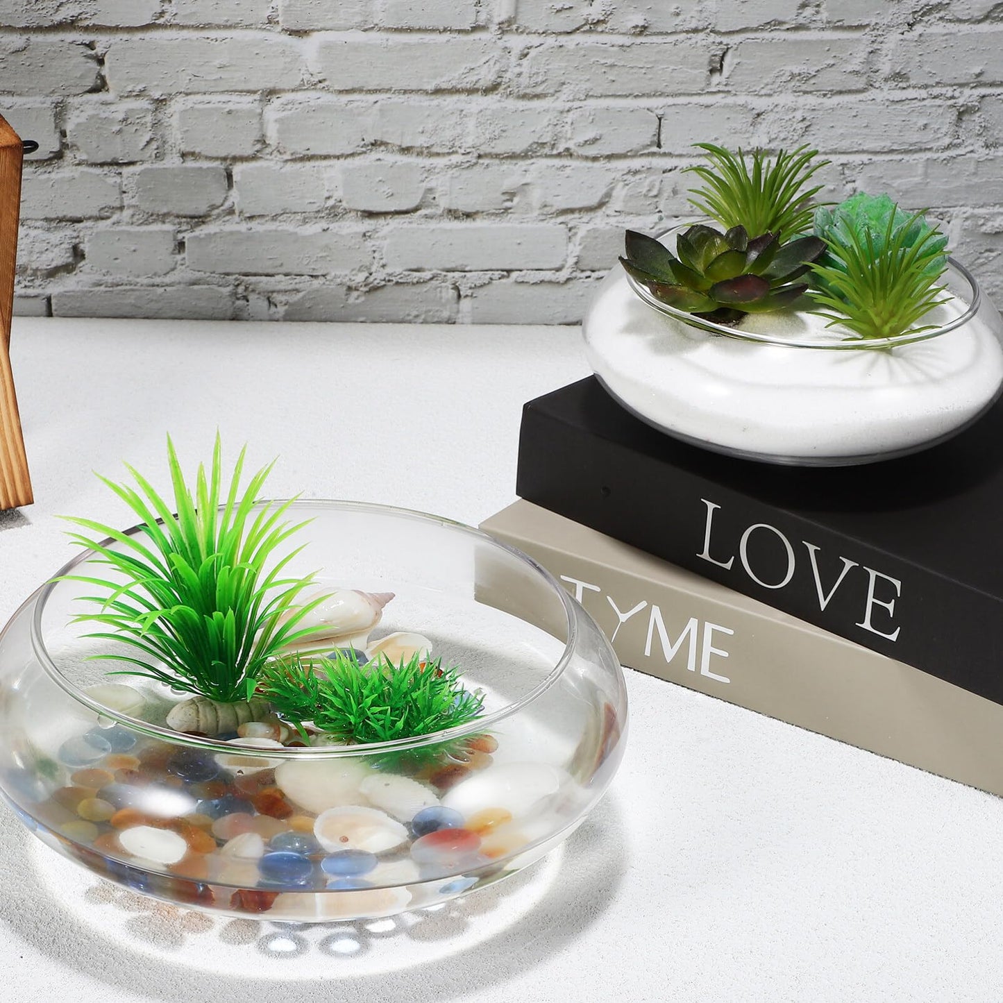 BESPORTBLE Glass Fish Bowl Vase - 2pcs Clear Shallow Bowl Planter Round Terrarium Hydroponic Planter Flower VAE for Plants Succulent Air Plant Candy Bowl, 15.00X15.00X6.00CM