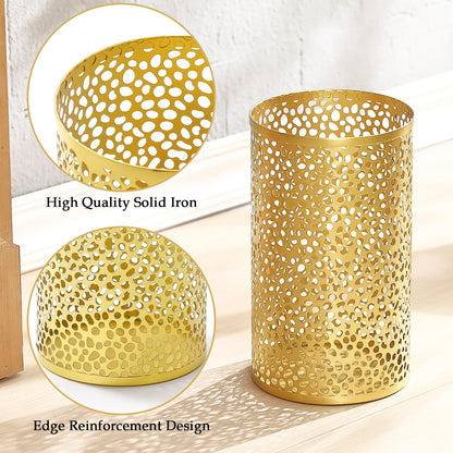 TICKCACY Metal Gold Trash Can, Modern Gold Garbage Can for Office, Cylindrical Metal Waste Basket for Bathroom Bedroom, 7" D x 12" H