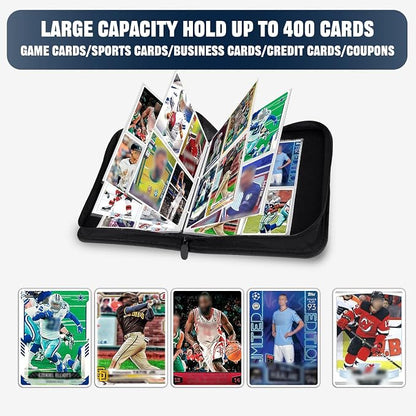 Sports Card Binder 4 Pocket Trading Card Binder 400 Pockets Double Sided Pockets Baseball Card Binder for Football Baseball Basketball Hockey Card and Other TCG Collection Storage Album