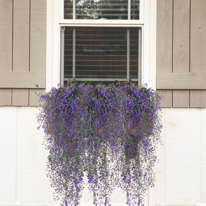 RECUTMS Artificial Vine Plants 2 Pack Fake Hanging Flower Plants Faux Ivy Vine Leaves Plastic Baby Breath Greenery UV Resistant for Home Bedroom Wall Porch Garden Wedding Decor (Purple)