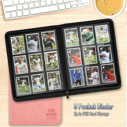 Trading Card Binder, Premium 9 Pocket Double Sided 540 Pocket PU Card Collection Binder, Collectible Trading Card Albums for MTG, TCG, Sport Card, Game Cards (Pink)