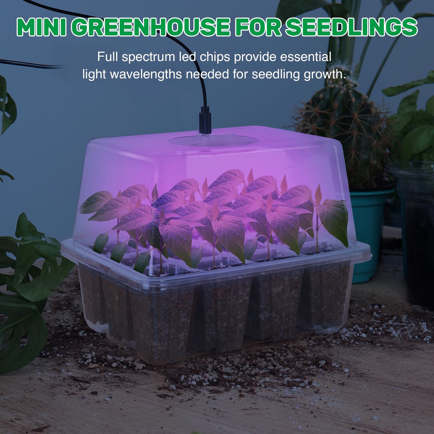 The Bundle of Bonviee 5 Packs Seed Starter Tray with Grow Light and 36 Packs Variety Sizes Clear Nursery Pots