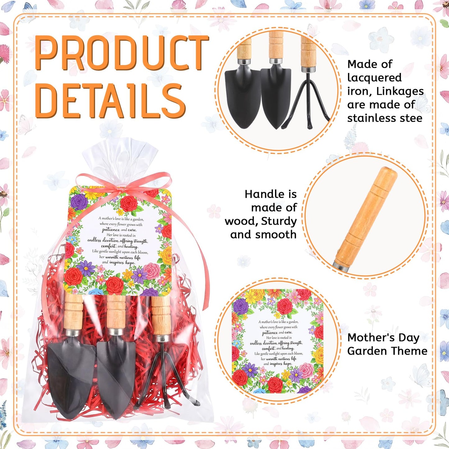Chumia 12 Set Gardening Gifts Bulk for Women Floral Mini Garden Tools Shovel, Mini Garden Tools, Thank You Cards with Bags for Mother Day Mom Birthday Teacher Christian Party Favors