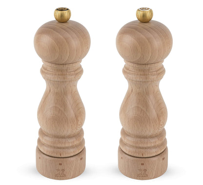 PEUGEOT - Paris u'Select 18 cm- 7 in. Pepper and Salt Mill Set - 6 Predefined Grind Settings - Powdered Salt Innovation, Zirlion Mechanism - PEFC-Certified Wood - Made in France - Natural Finish