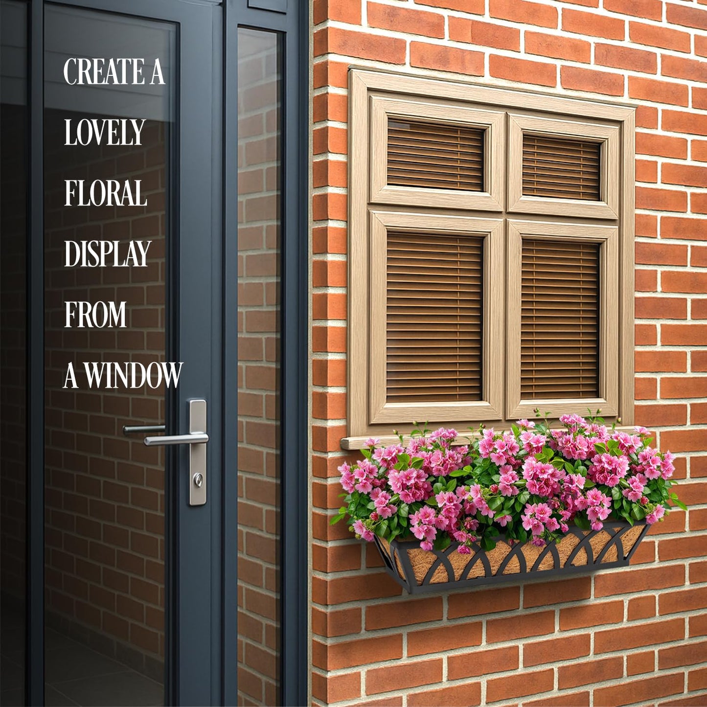 BTRAM 36IN Window Box Railing with Adjustable Brackets, Hanging Flower Planter Basket with Coco Liner for Outdoor Balcony Porch Fence Patio (Black - Set 4)