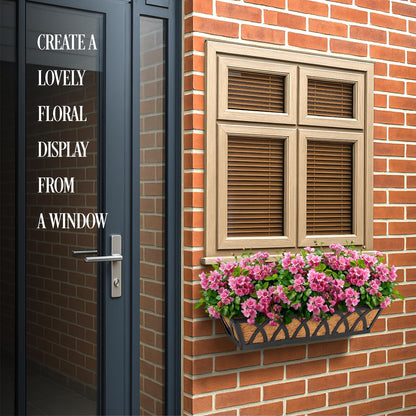 BTRAM 36IN Window Box Railing with Adjustable Brackets, Hanging Flower Planter Basket with Coco Liner for Outdoor Balcony Porch Fence Patio (Black - Set 4)