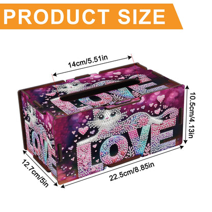 Diamond Painting Tissue Box Cover – Love Letter & Cat Design Wooden DIY Rhinestone Diamond Art Kit, Cute Handmade Craft Tissue Holder for Desktop Home Office Decor