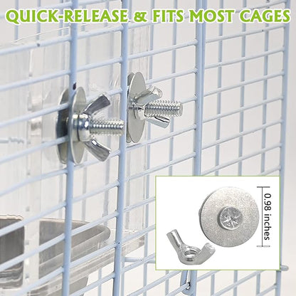 BNOSDM Bird Feeder for Cage with Double Stainless Steel Food & Water Bowls Anti-Slip Wood Perch Stand with No Mess Acrylic Seed Catcher for Parrot, Budgie, Parakeet, Lovebird, Canary, Finch,Conure