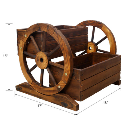 Lunanniu Wooden Wagon Wheel Planter Rustic 2 Tier Flower Box Outdoor Garden Cart Decorative Fir Wood Plant Holder Patio Yard Display Stand Rectangular Tiered Flowerbed Balcony Plant Stand