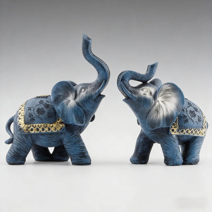 Wisifayardin Blue Thai Couple Elephants Figurines Statues Elephant with Trunk Up Gifts for Desktop Decoration Home Crafts Ornament