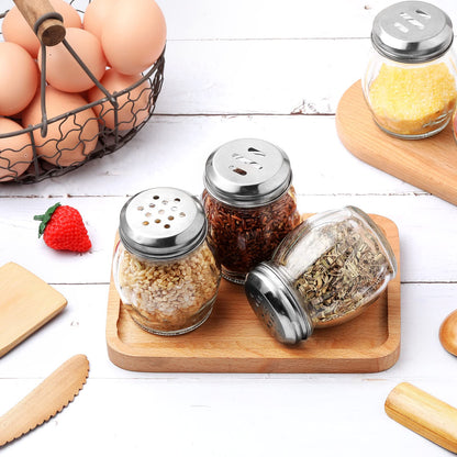 Hotop Glass Spices Shaker with Perforated Top Cheese Shaker with Slotted Stainless Steel Lid Retro Swirl Style Jar Dispensers for Pepper Sugar Spice Home Kitchen Restaurant, 6 oz(48 Pcs)