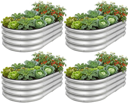 Galvanized Raised Garden Bed- Planter Garden Boxes Outdoor, Raised Beds for Gardening, 4x2x1ft Metal Garden Bed Kit for Vegetables Flower, Planter Raised Bed with Protective Tape & Tools.Silver-4pack