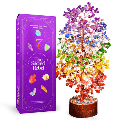 7 Chakra Crystal Tree of Life for Positive Energy - Birthday Gifts for Women & Men - Crystal Tree for Home & Office Decor with Wooden Base - Healing Crystals & Stones - Feng Shui & House warming Gifts