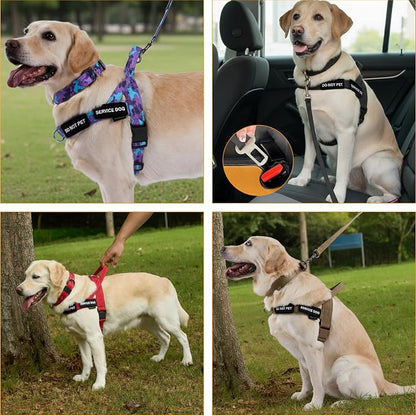 Annchwool No Pull Dog Harness,Heavy Duty Reflective Collar & Leash Set-Leash with Double Handle & Car Seatbelt Clip-Easy Control for Walking Training Medium Large Size Dogs(Black,M)