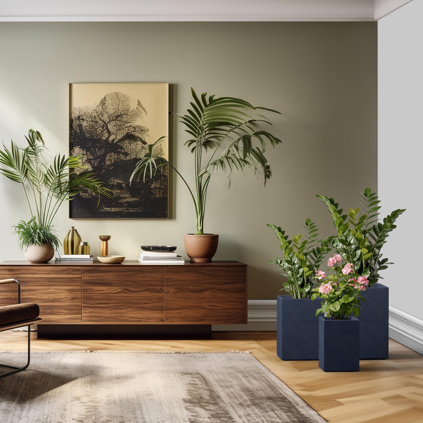 Kante 18.5",15.7",12.6" H Tall Rectangular Concrete Planters Set of 3, Outdoor Indoor Lightweight Plant Pots with Drainage Hole and Rubber Plug, Modern Style for Home Garden Patio, Charcoal