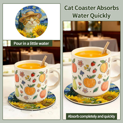 TBWHL Funny Coasters Set of 6, Fun Cat Drink Coasters, Absorbent Drink Anime Cat Coasters, Non Slip Cute Coasters for Desk, Coffee Table, Dining Room Decor