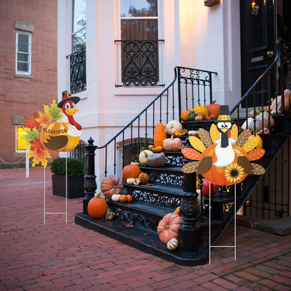 Sosation 4 Pack Thanksgiving Outdoor Decorations, Metal Turkey Yard Stakes with Pumpkin and Welcome Signs, Fall Harvest Thanksgiving Yard Decorations for Lawn, Garden, Porch, Pathway, Patio