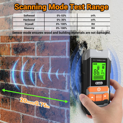 Wood Moisture Meter, 2 in 1 Pin & Pinless Moisture Tester, Digital Humidity Sensor Detector for Wood Firewood Drywall Floor Woodworking, Water Leak Detector for Building Home