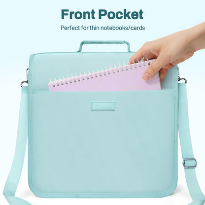 SUNEE Zipper Binder 3 Ring, 3 Inch O-Ring with Handle and Shoulder Strap, 600-Sheet Capacity, 5-Tab Expanding File Folder, Multi-Pockets for Middle School Organizer Binder with Zipper, Sky Blue