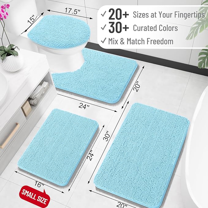 OLANLY Large Bathroom Rugs 59x35, Extra Soft Absorbent Chenille Bath Rugs, Rubber Backing Quick Dry, Machine Washable Bath Mats for Bathroom Floor, Tub and Shower, Home Decor Accessories, Sky Blue